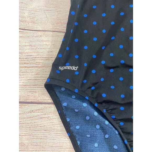 Speedo Women's Blue Polka Dot One Piece Swim Suit - 10 - Picture 2 of 12